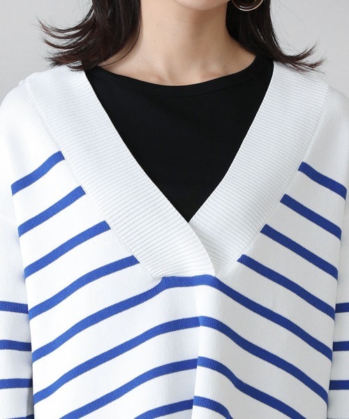 Bou Jeloud（ブージュルード）の「Vネックボーダーニット（ニット/セーター・レディース・ブラック/ブラウン/ブルー・FREE）」の13枚目の写真