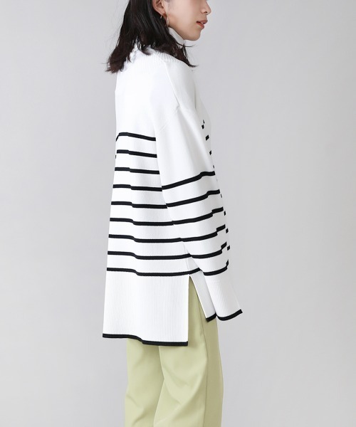 Bou Jeloud（ブージュルード）の「Vネックボーダーニット（ニット/セーター・レディース・ブラック/ブラウン/ブルー・FREE）」の4枚目の写真