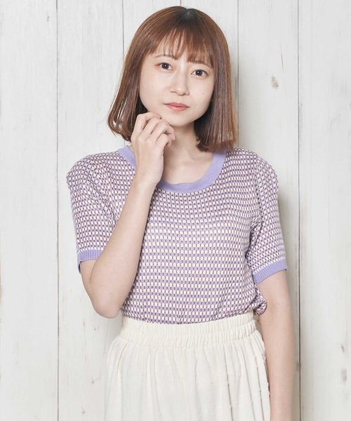 Clice de Paris(クリシェドゥパリス)の「K/パイピングニット(ニット/セーター・レディース・ブラック/サックスブルー/パープル・ONESIZE)」の1枚目の写真