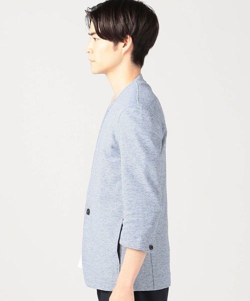 HIDEAWAYS NICOLE（ハイダウェイニコル）の「7分袖ノーカラージャケット（カーディガン/ボレロ・メンズ・ネイビー/グレー/サックスブルー/ブラック×ホワイト・MEDIUM/LARGE/X-LARGE/XX-LARGE）」の6枚目の写真