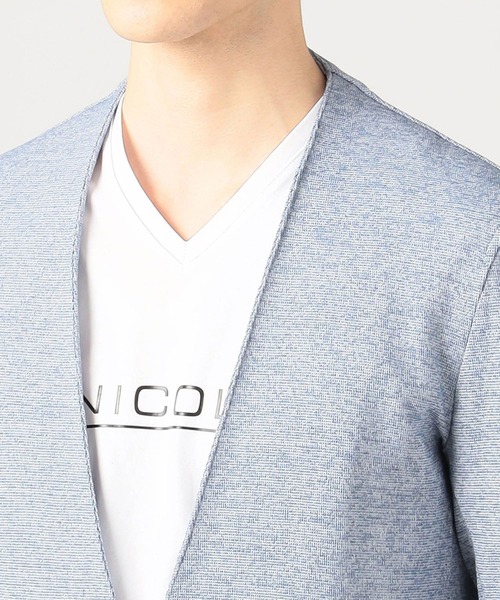 HIDEAWAYS NICOLE（ハイダウェイニコル）の「7分袖ノーカラージャケット（カーディガン/ボレロ・メンズ・ネイビー/グレー/サックスブルー/ブラック×ホワイト・MEDIUM/LARGE/X-LARGE/XX-LARGE）」の7枚目の写真