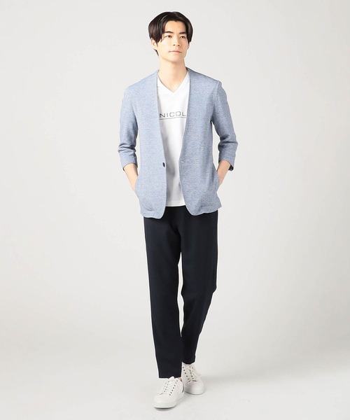 HIDEAWAYS NICOLE（ハイダウェイニコル）の「7分袖ノーカラージャケット（カーディガン/ボレロ・メンズ・ネイビー/グレー/サックスブルー/ブラック×ホワイト・MEDIUM/LARGE/X-LARGE/XX-LARGE）」の16枚目の写真