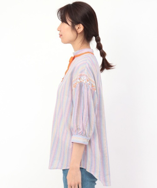 チチカカ(チチカカ)の「カラーストライプ刺繍シャツ(シャツ/ブラウス・レディース・ベージュ/ピンク・FREE)」の12枚目の写真