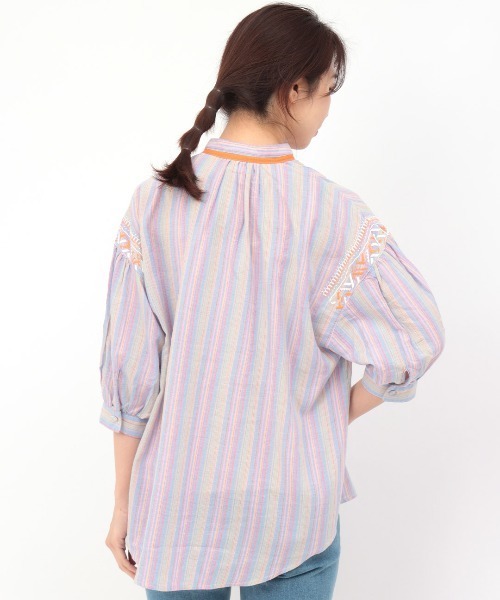 チチカカ(チチカカ)の「カラーストライプ刺繍シャツ(シャツ/ブラウス・レディース・ベージュ/ピンク・FREE)」の13枚目の写真