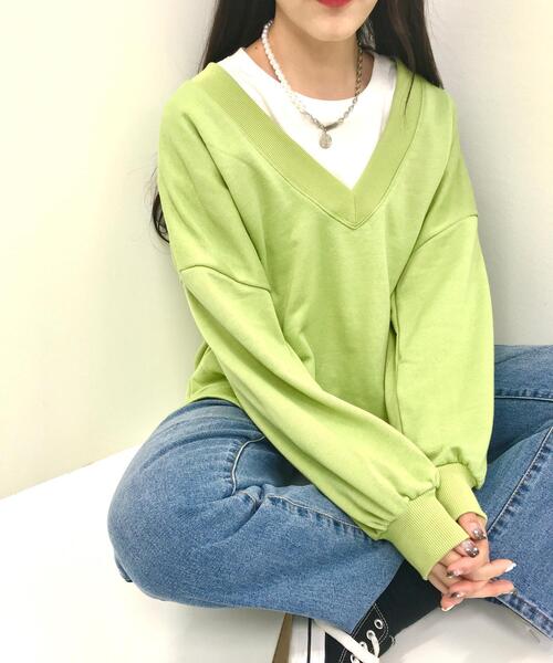 INGNI(イング)の「深Vネックスウェットトップス(Tシャツ/カットソー・レディース・グリーン/ブラック/オートミール/ブルー・M)」の10枚目の写真