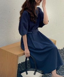 綿麻ボリュウームスリーブAラインロングワンピース