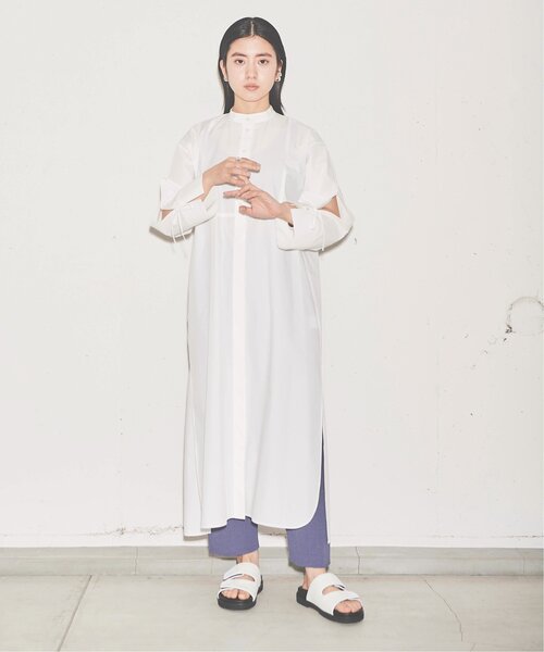 RAY CASSIN（レイカズン）の「スリットシャツワンピース（シャツワンピース・レディース・オレンジ/オフホワイト・FREE）」の4枚目の写真