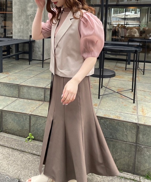 美品✨アドーア ノーカラージャケット ショート丈 フレアスリーブ 36 美品✨アドーア ノーカラージャケット ショート丈 フレア