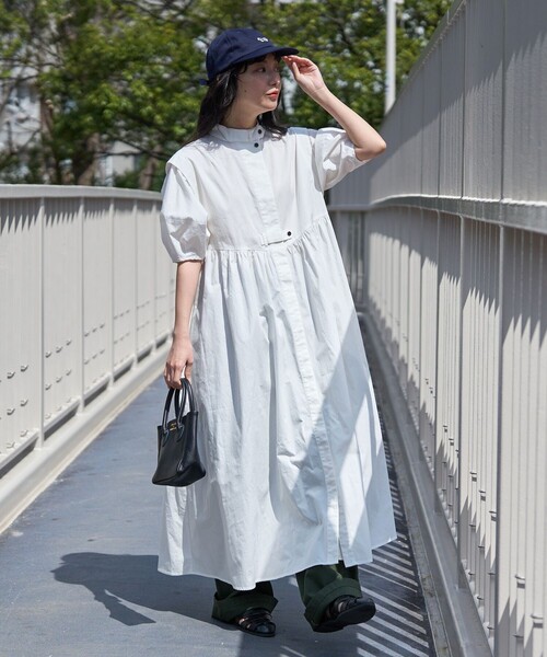 FREAK'S STORE(フリークスストア)の「サマーバルーンスリーブマキシワンピース(シャツワンピース・レディース・ブラック/オフホワイト/サックスブルー・フリ-)」の9枚目の写真