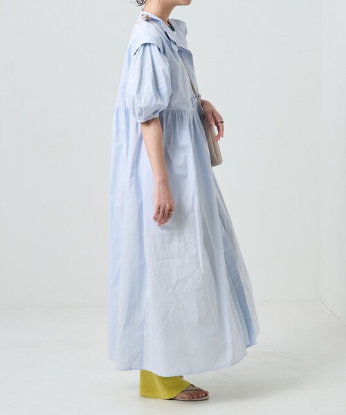 FREAK'S STORE(フリークスストア)の「サマーバルーンスリーブマキシワンピース(シャツワンピース・レディース・ブラック/オフホワイト/サックスブルー・フリ-)」の11枚目の写真