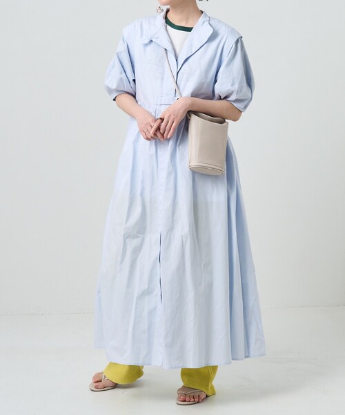 FREAK'S STORE(フリークスストア)の「サマーバルーンスリーブマキシワンピース(シャツワンピース・レディース・ブラック/オフホワイト/サックスブルー・フリ-)」の16枚目の写真