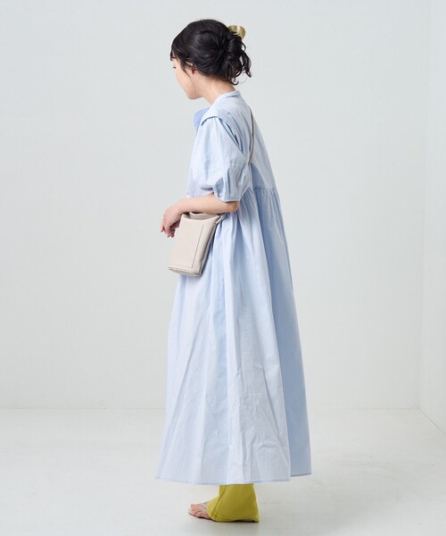 FREAK'S STORE(フリークスストア)の「サマーバルーンスリーブマキシワンピース(シャツワンピース・レディース・ブラック/オフホワイト/サックスブルー・フリ-)」の7枚目の写真