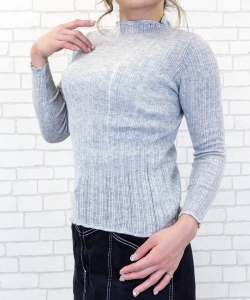 Loco Ocean(ロコオーシャン)の「シアー リブニット トップス(ニット/セーター・レディース・ホワイト/ブラック/ベージュ/グレー/アイボリー/チャコール・FREE)」の1枚目の写真