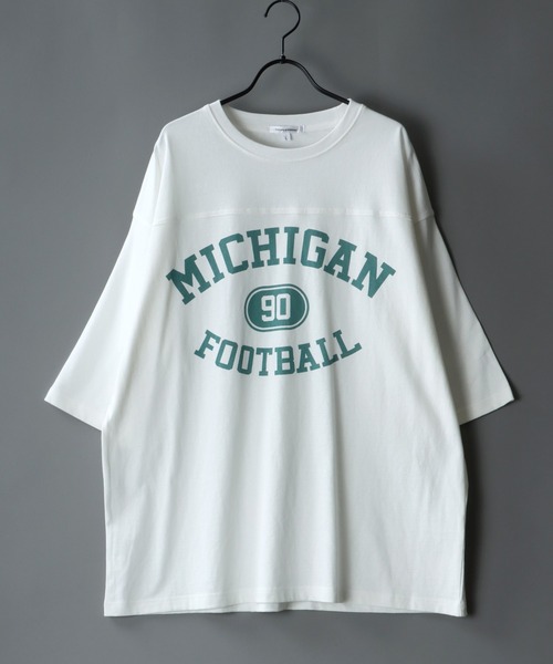 SITRY（シトリー）の「wide silhouette football T-shirt/ワイドシルエット フットボール Tシャツ（Tシャツ/カットソー・メンズ・オフホワイト/アッシュグレー/ブラック/オレンジ/グリーン/ネイビー・M/L）」の2枚目の写真