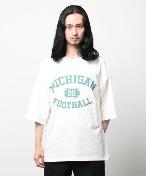 SITRY（シトリー）の「wide silhouette football T-shirt/ワイドシルエット フットボール Tシャツ（Tシャツ/カットソー・メンズ・オフホワイト/アッシュグレー/ブラック/オレンジ/グリーン/ネイビー・M/L）」の13枚目の写真