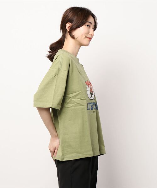 Right-on（ライトオン）の「オーバーンＵ半袖Ｔシャツ（Tシャツ/カットソー・レディース・ホワイト/グリーン・M/L）」の3枚目の写真