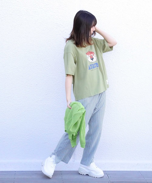 Right-on（ライトオン）の「オーバーンＵ半袖Ｔシャツ（Tシャツ/カットソー・レディース・ホワイト/グリーン・M/L）」の7枚目の写真