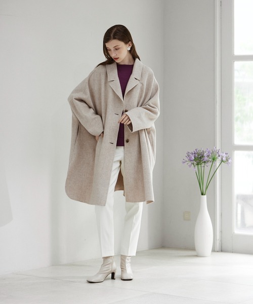 INED CLARO（イネドクラロ）の「ジロンウールライトリバーコート 通勤 着回しやすい（チェスターコート・レディース・ベージュ/グレー・フリー）」の5枚目の写真