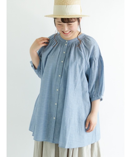 Samansa Mos2（サマンサ モスモス）の「シャーリングラグランスリーブチュニック（チュニック・レディース・ベージュ/レッド/チャコール/オフホワイト/サックスブルー・ﾌﾘ-）」の5枚目の写真