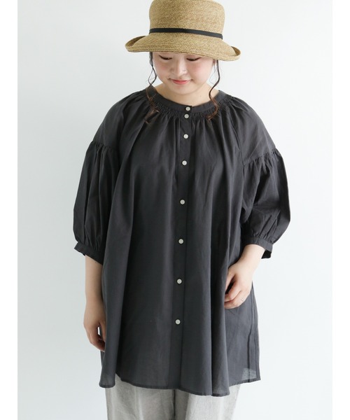 Samansa Mos2（サマンサ モスモス）の「シャーリングラグランスリーブチュニック（チュニック・レディース・ベージュ/レッド/チャコール/オフホワイト/サックスブルー・ﾌﾘ-）」の3枚目の写真