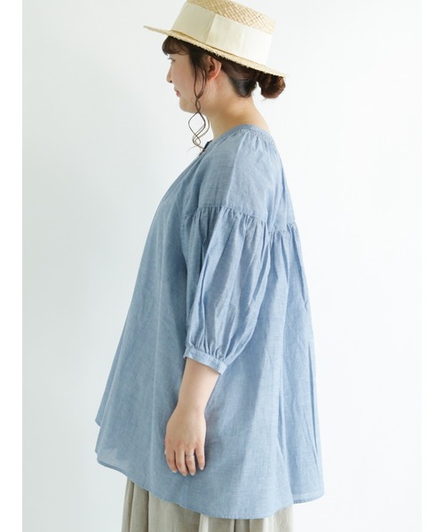 Samansa Mos2（サマンサ モスモス）の「シャーリングラグランスリーブチュニック（チュニック・レディース・ベージュ/レッド/チャコール/オフホワイト/サックスブルー・ﾌﾘ-）」の16枚目の写真