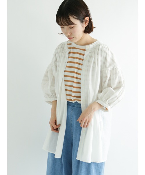 Samansa Mos2（サマンサ モスモス）の「シャーリングラグランスリーブチュニック（チュニック・レディース・ベージュ/レッド/チャコール/オフホワイト/サックスブルー・ﾌﾘ-）」の21枚目の写真