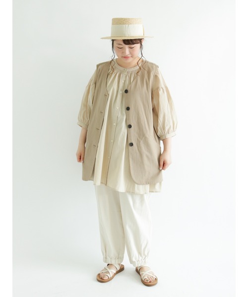 Samansa Mos2（サマンサ モスモス）の「シャーリングラグランスリーブチュニック（チュニック・レディース・ベージュ/レッド/チャコール/オフホワイト/サックスブルー・ﾌﾘ-）」の7枚目の写真