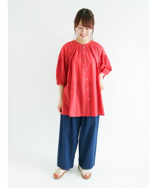 Samansa Mos2（サマンサ モスモス）の「シャーリングラグランスリーブチュニック（チュニック・レディース・ベージュ/レッド/チャコール/オフホワイト/サックスブルー・ﾌﾘ-）」の11枚目の写真