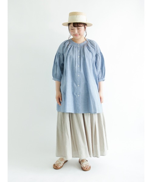 Samansa Mos2（サマンサ モスモス）の「シャーリングラグランスリーブチュニック（チュニック・レディース・ベージュ/レッド/チャコール/オフホワイト/サックスブルー・ﾌﾘ-）」の13枚目の写真