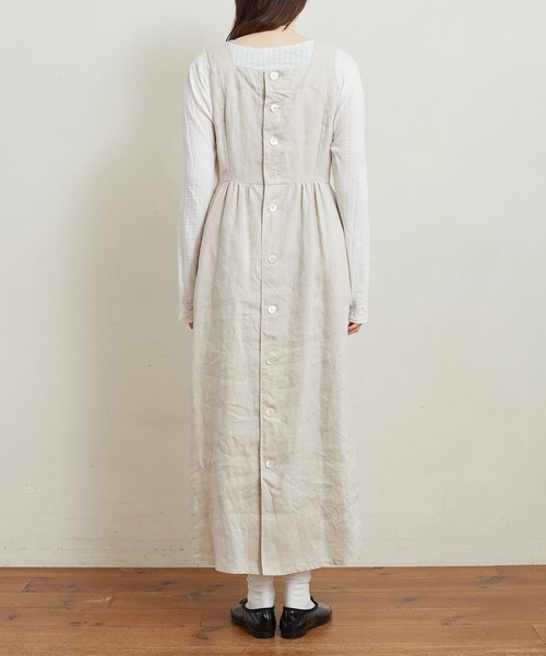 fig London BOY LINEN OP リネン　ブラック　フリーサイズ fig London（フィグロンドン）の「BOY LINEN OP（ワンピース