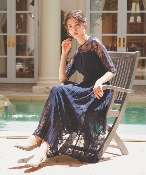 Kana（カナ）の「ビスチェ風 レース×プリーツ ワンピース パーティー ドレス 結婚式 お呼ばれ オケージョン（ドレス・レディース・モカ/グリーン系その他/ブルー系その他/ネイビー/ダークカーキ/アッシュグレー/ベージュ系その他/ラベンダー・LL/M/L/3L/4L/5L/S）」の6枚目の写真