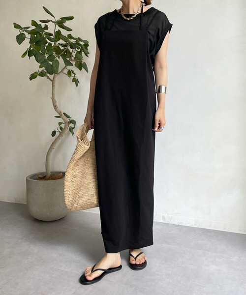 DouDou（ドゥドゥ）の「ジョーゼットキャミワンピース（ワンピース・レディース・ライトベージュ/ブラック/ブルー・FREE）」の4枚目の写真