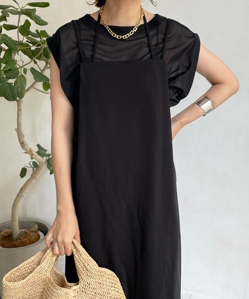 DouDou（ドゥドゥ）の「ジョーゼットキャミワンピース（ワンピース・レディース・ライトベージュ/ブラック/ブルー・FREE）」の18枚目の写真