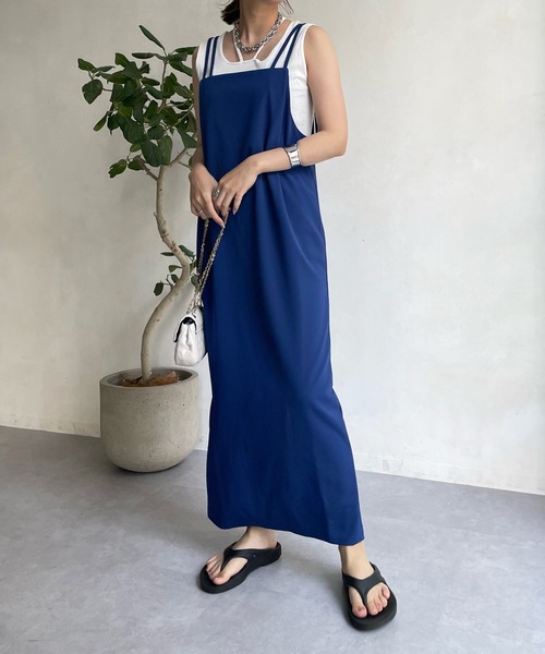 DouDou（ドゥドゥ）の「ジョーゼットキャミワンピース（ワンピース・レディース・ライトベージュ/ブラック/ブルー・FREE）」の9枚目の写真