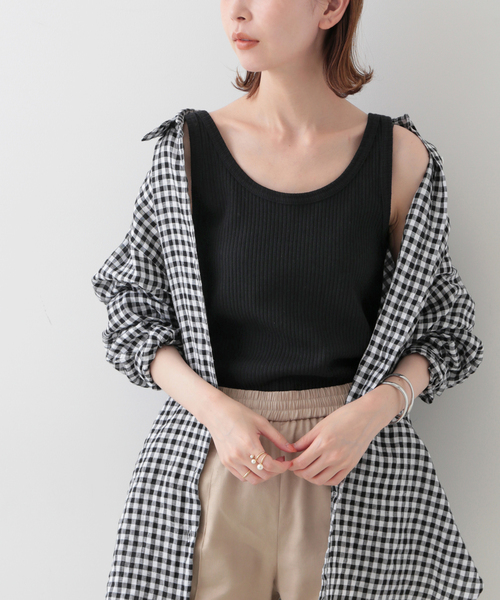 SLOBE IENA（スローブイエナ）の「針抜きリブタンクトップ（タンクトップ・レディース・ブラック/ナチュラル/サックスブルー・FREE）」の8枚目の写真