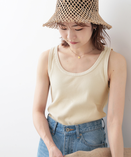SLOBE IENA（スローブイエナ）の「針抜きリブタンクトップ（タンクトップ・レディース・ブラック/ナチュラル/サックスブルー・FREE）」の19枚目の写真