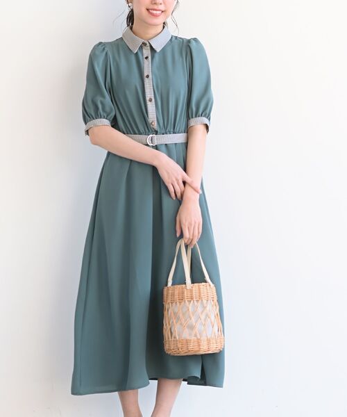 rps（アールピーエス）の「グレンチェック切替クレリックワンピース（ワンピース・レディース・グリーン/チャコールグレー/ネイビー・M）」の2枚目の写真