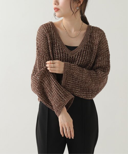 RAY CASSIN（レイカズン）の「メランジメッシュ編みニット（ニット/セーター・レディース・ブラウン/ライトカーキ/キナリ・FREE）」の4枚目の写真