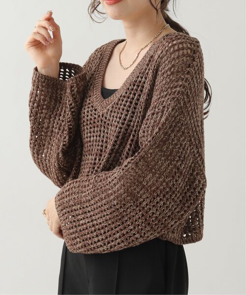 RAY CASSIN（レイカズン）の「メランジメッシュ編みニット（ニット/セーター・レディース・ブラウン/ライトカーキ/キナリ・FREE）」の5枚目の写真