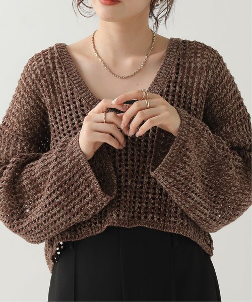 RAY CASSIN（レイカズン）の「メランジメッシュ編みニット（ニット/セーター・レディース・ブラウン/ライトカーキ/キナリ・FREE）」の6枚目の写真