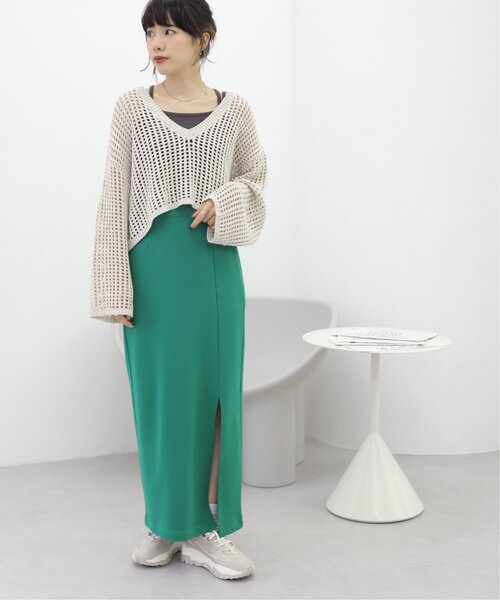 RAY CASSIN（レイカズン）の「メランジメッシュ編みニット（ニット/セーター・レディース・ブラウン/ライトカーキ/キナリ・FREE）」の11枚目の写真