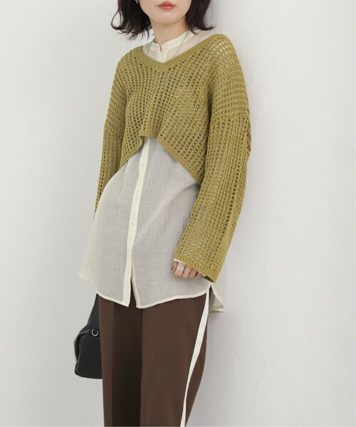 RAY CASSIN（レイカズン）の「メランジメッシュ編みニット（ニット/セーター・レディース・ブラウン/ライトカーキ/キナリ・FREE）」の19枚目の写真