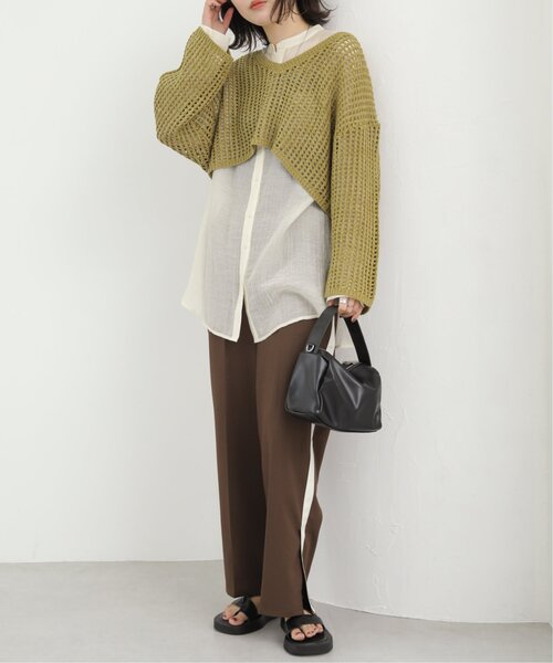 RAY CASSIN（レイカズン）の「メランジメッシュ編みニット（ニット/セーター・レディース・ブラウン/ライトカーキ/キナリ・FREE）」の20枚目の写真