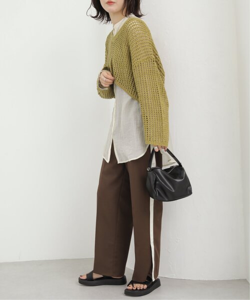 RAY CASSIN（レイカズン）の「メランジメッシュ編みニット（ニット/セーター・レディース・ブラウン/ライトカーキ/キナリ・FREE）」の21枚目の写真