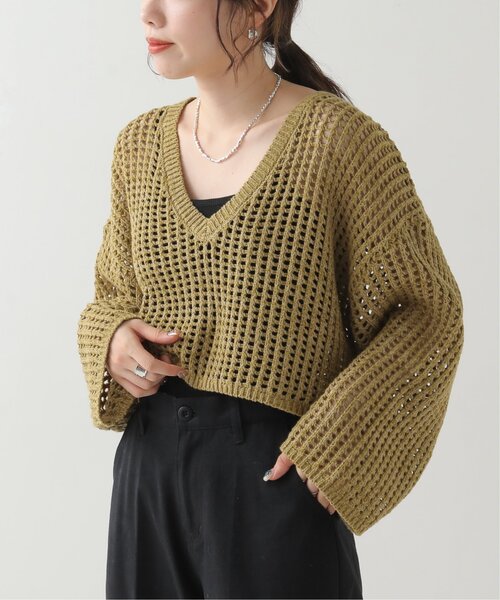 RAY CASSIN（レイカズン）の「メランジメッシュ編みニット（ニット/セーター・レディース・ブラウン/ライトカーキ/キナリ・FREE）」の22枚目の写真