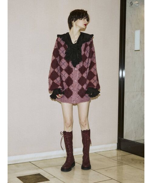 jouetie（ジュエティ）の「パターンVネックカーデ（カーディガン/ボレロ・レディース・アイボリー/ブラック/ピンク/パープル・MEDIUM）」の22枚目の写真