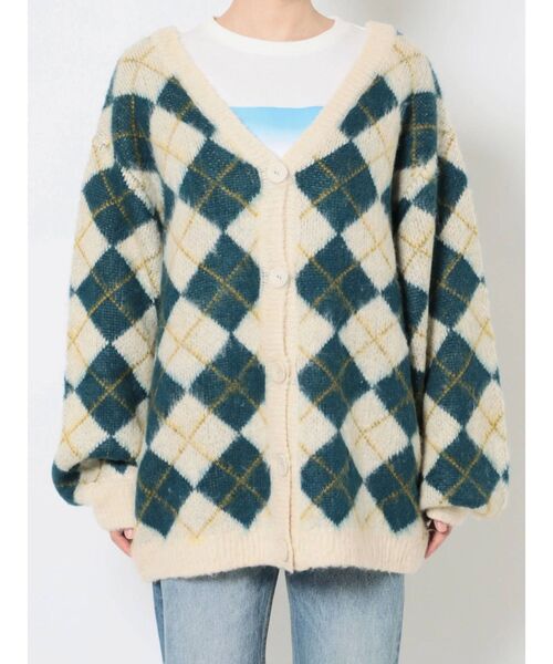 jouetie（ジュエティ）の「パターンVネックカーデ（カーディガン/ボレロ・レディース・アイボリー/ブラック/ピンク/パープル・MEDIUM）」の8枚目の写真