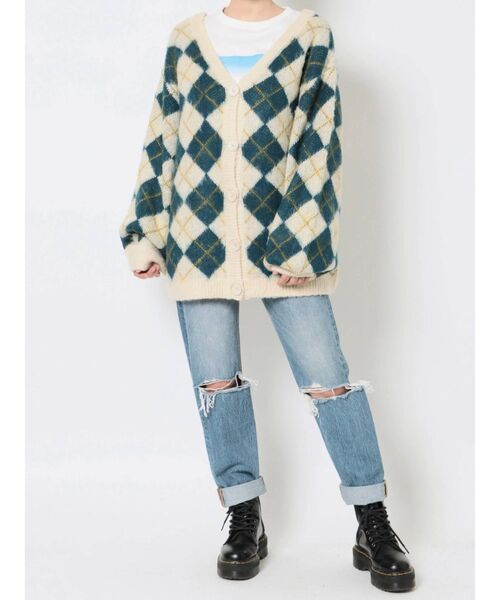 jouetie（ジュエティ）の「パターンVネックカーデ（カーディガン/ボレロ・レディース・アイボリー/ブラック/ピンク/パープル・MEDIUM）」の14枚目の写真