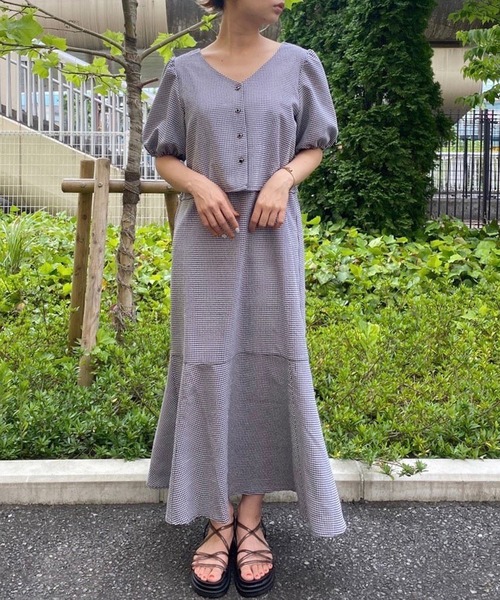 AS KNOW AS plus（アズノゥアズプラス）の「♪5分袖ブラウスとキャミワンピース セット（ワンピース・レディース・チェック/ブラック/アイボリー/ブラウン・FREE）」の4枚目の写真