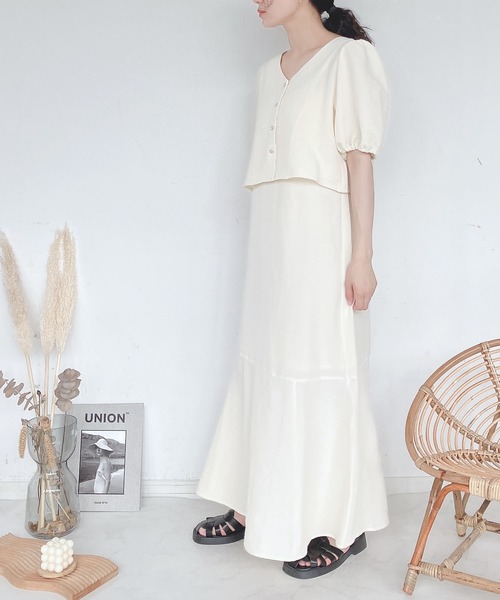 AS KNOW AS plus（アズノゥアズプラス）の「♪5分袖ブラウスとキャミワンピース セット（ワンピース・レディース・チェック/ブラック/アイボリー/ブラウン・FREE）」の2枚目の写真